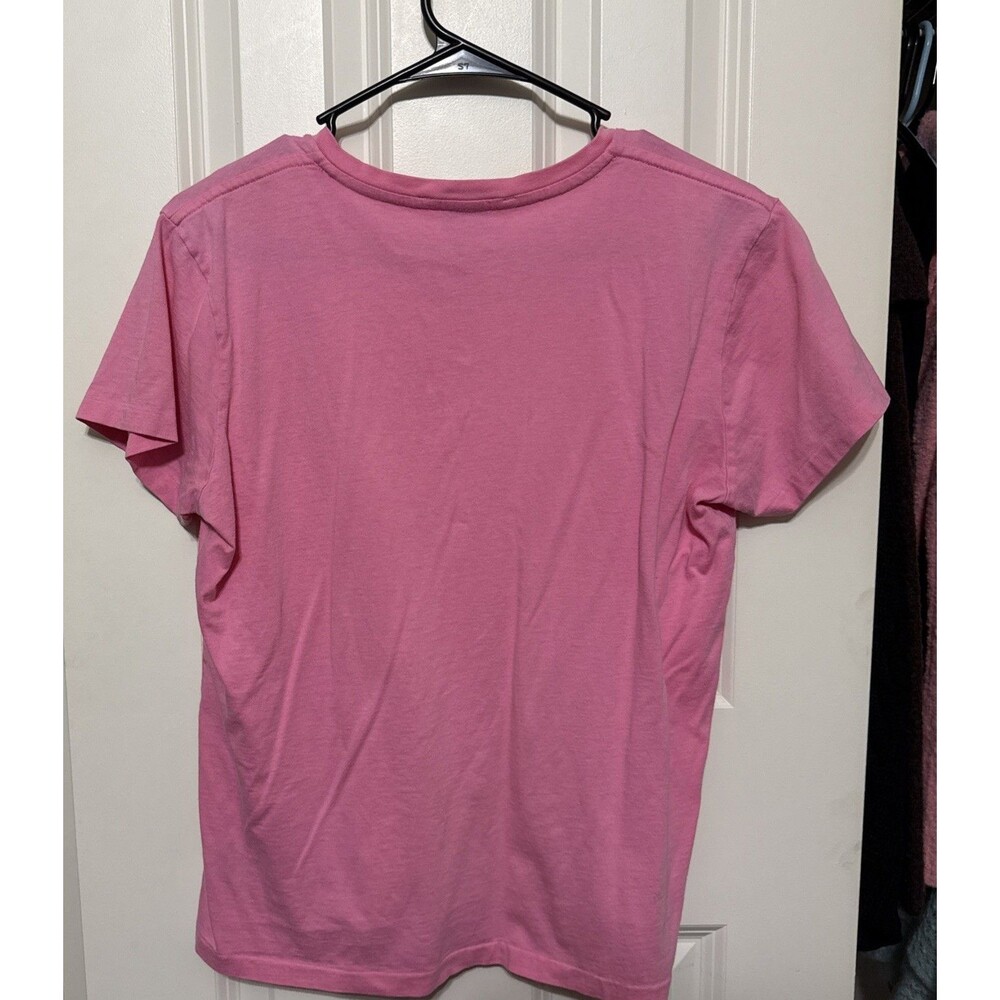 Ralph Lauren Pink Top T Shirt Short Sleeve Green Pony Cotton Y2K V-Neck Size L - Picture 2 of 6